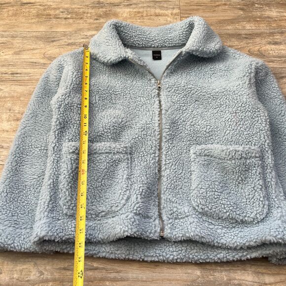 Sherpa Aviator Jacket Light Blue Pastel Cute Pockets Warm Cozy from Korea Medium - Picture 5 of 10